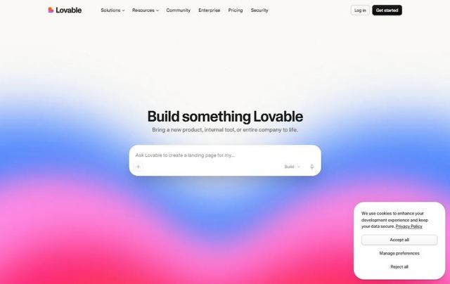 Lovables forside med overskriften »Build something Lovable« og et tekstfelt, hvor man beskriver det, der skal bygges.